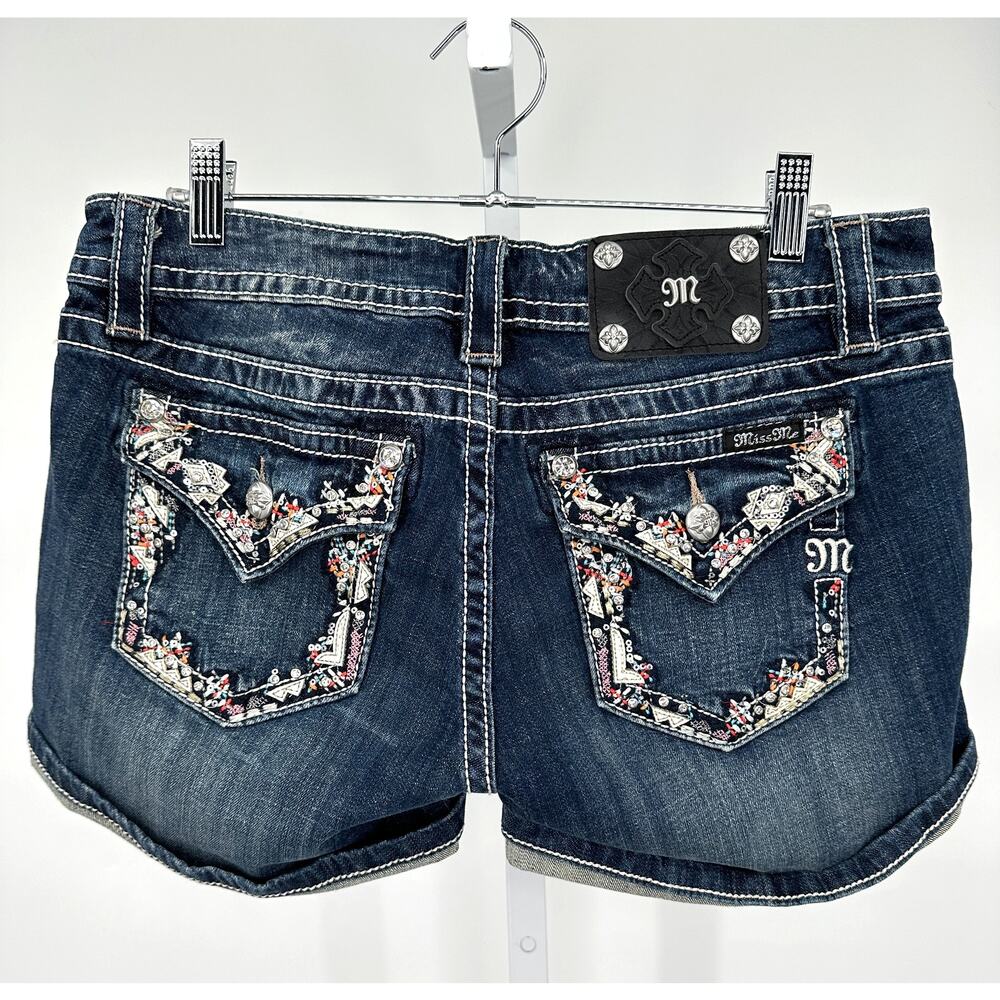 Miss Me JP8288H Signature Shorts Dark Wash Rhinestone Embellished 30
